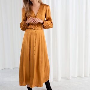 & Other Stories Belted Satin Dress